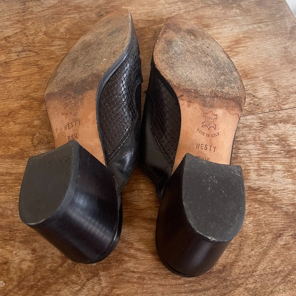 BRIGHTON Black Soft Leather & Reptile Embossed Western Cowgirl Mules 6.5M Italy - Picture 6 of 12